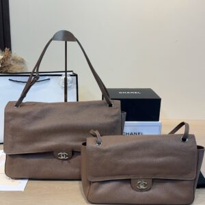 Maxi Leather Flap Shoulder Bag - Taupe Brown