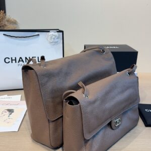 Maxi Leather Flap Shoulder Bag - Taupe Brown