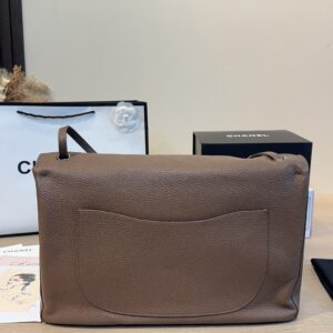 Maxi Leather Flap Shoulder Bag - Taupe Brown