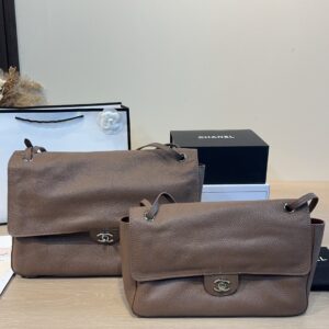 Maxi Leather Flap Shoulder Bag - Taupe Brown