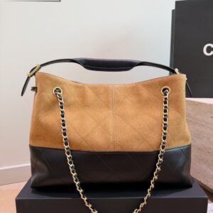 Two-Tone Suede Hobo Shoulder Bag - Camel / Black