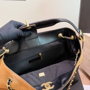 Two-Tone Suede Hobo Shoulder Bag - Camel / Black