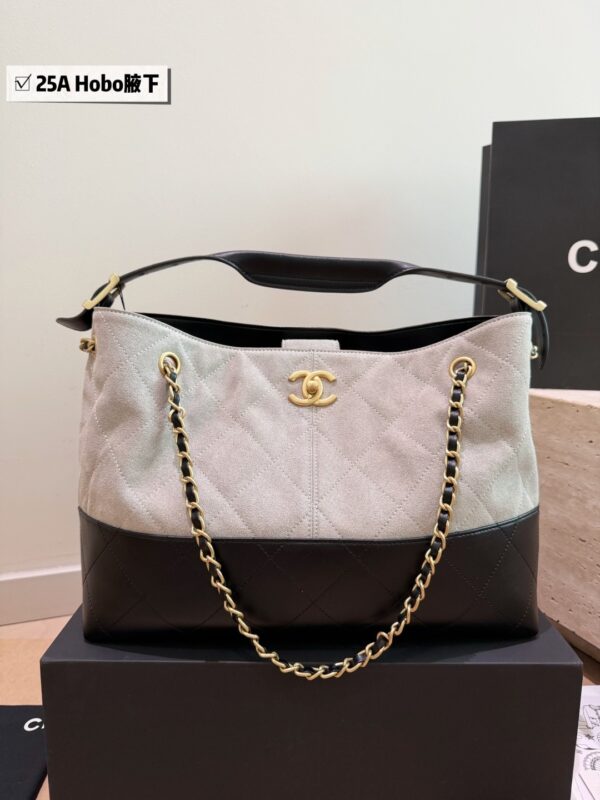 Two-Tone Suede Hobo Shoulder Bag - Camel / Black