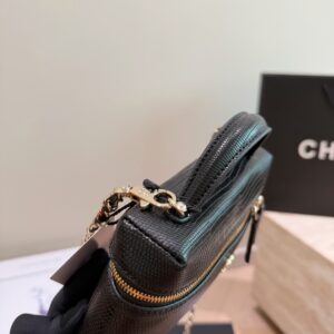 Black Textured Leather Vanity Case Bag - Black