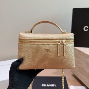 Black Textured Leather Vanity Case Bag - Black