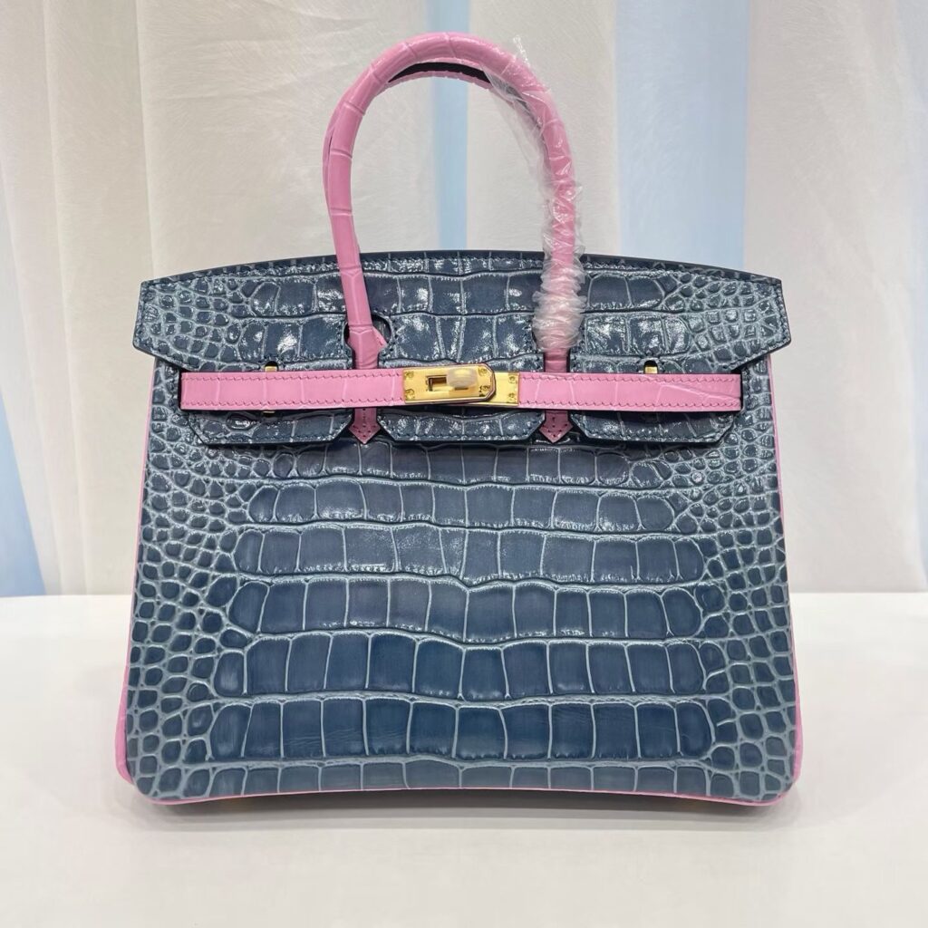 25cm-30cm Crocodile-Embossed Cowhide Top Handle Bag