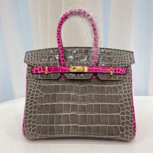 25cm-30cm Crocodile-Embossed Cowhide Top Handle Bag - cowhide with crocodile embossing