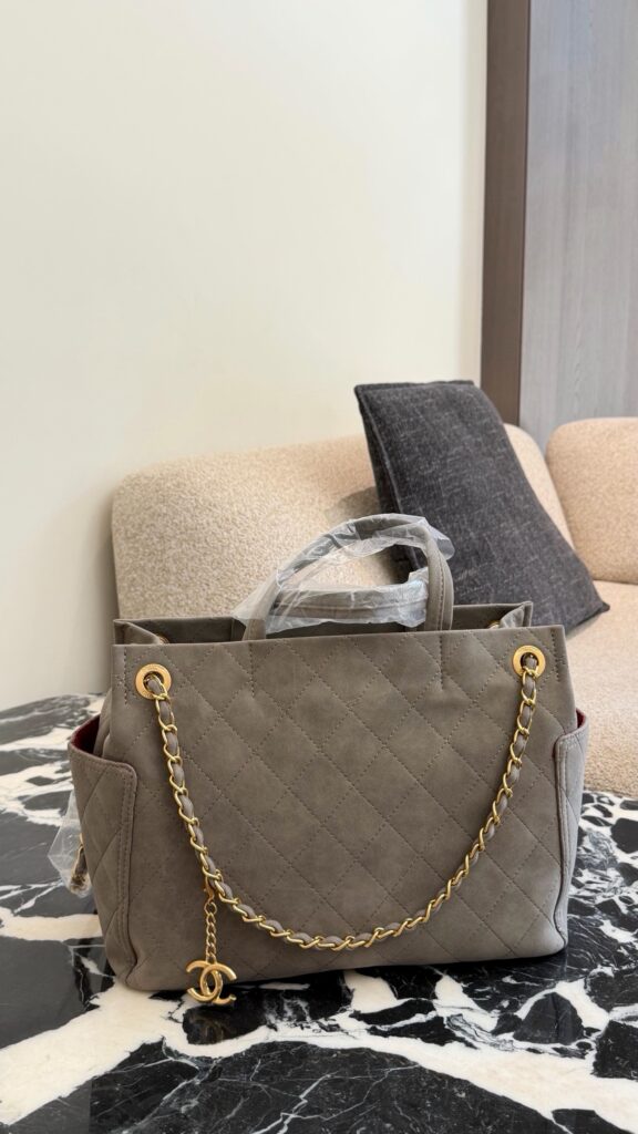 Large Quilted Suede Shopping Tote