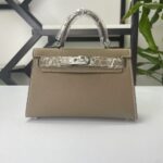 Transparent-Handle Textured Cowhide Top Handle Bag